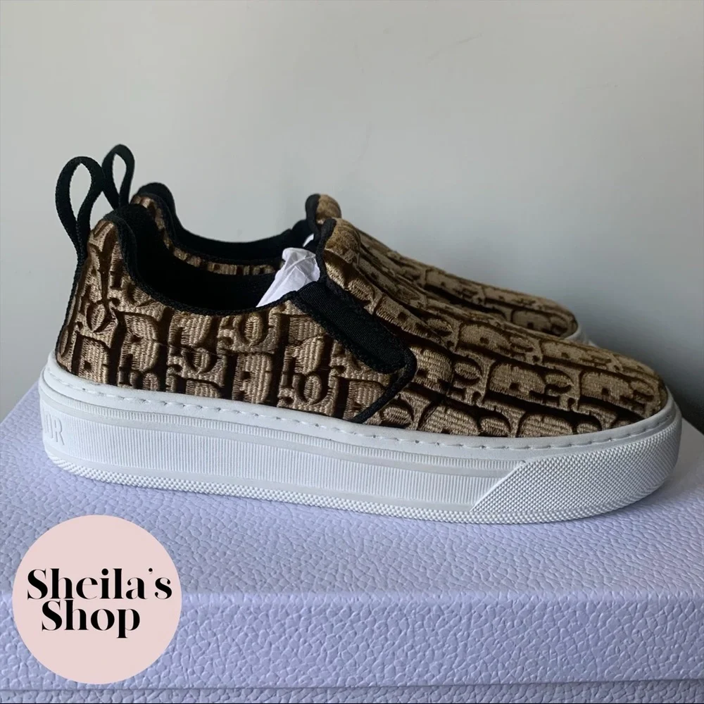 NIB Christian Dior Solar Bronze Velvet Oblique Logo Slip On Sneakers Size 36.5 - Picture 5 of 10